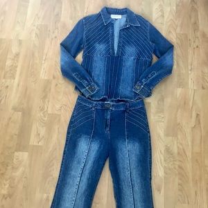 Denim Set/Long sleeve blouse + Capri Jeans